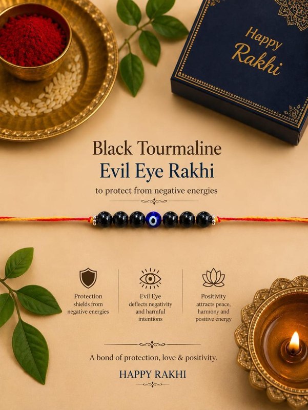 Energised Black Tourmaline Evil Eye Rakhi
