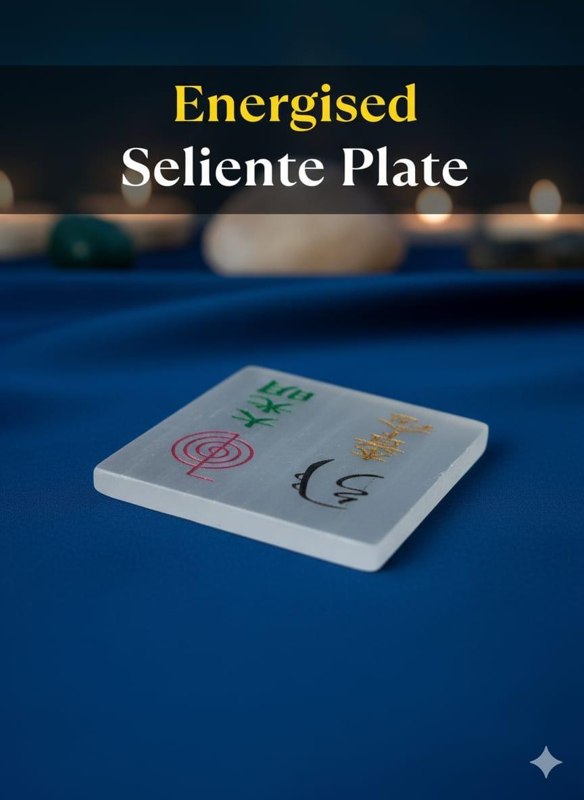 Energised Selenite Plate with Reiki Symbols